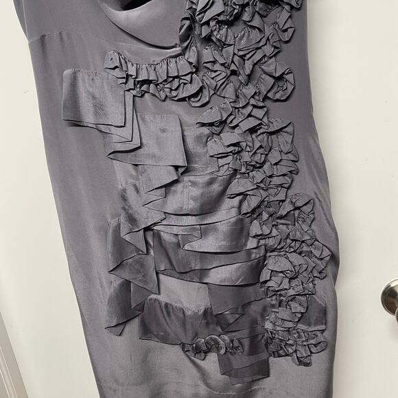 Yoana Baraschi Gray Silk Draped Ruffled Frilly Sleeveless Dress Womens Size 8 - Picture 3 of 7
